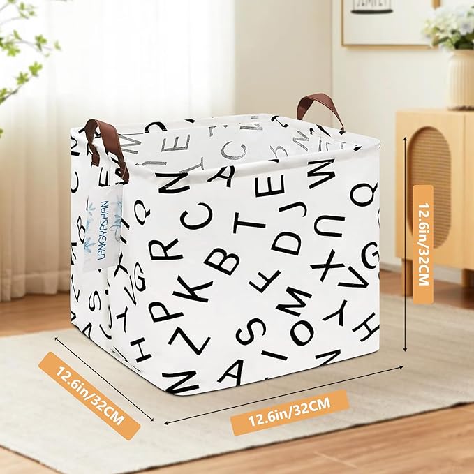 LANGYASHAN Square Storage Baskets Waterproof Canvas Children Laundry Nursery Hamper for Shelves Gift Baskets Toy Organizer Room Decor (Square alphabet)