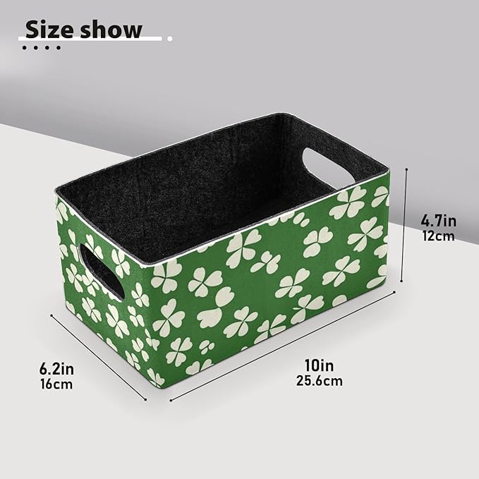 Green Saint Patrick Clover Leaves Closet Storage Bins 2 Pcs Felt Open Home Storage Containers Organizer with Handles Collapsible Shelf Basket for Home Office Craft Room Classroom Fabric