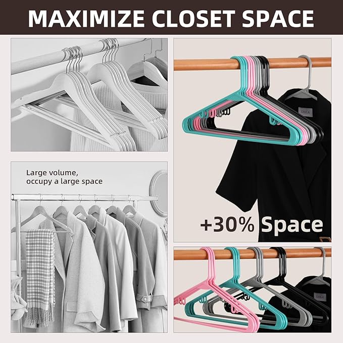 Plastic Hangers 20 Pack, Pants Hangers with Clips, Durable Non-Slip Space-Saving for Single Person Needs with 10 Clips+4 connectors+1cover(3, Black)