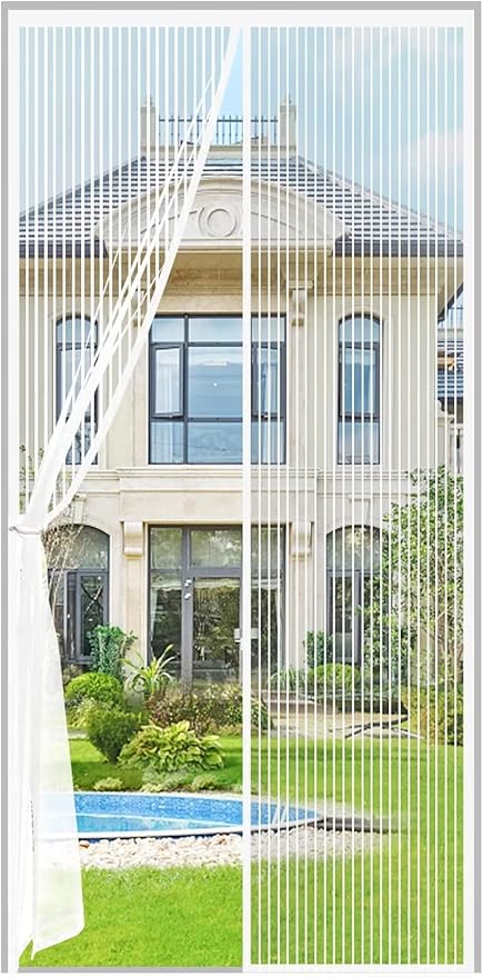 Magnetic Screen Door Fit Door Size 65×96 inch, Screen Itself Size:67"x97", Hands Free Self Sealing, Full Frame Magic Tape Mesh Screen Door with Magnets Heavy-Duty Mesh Curtain for Entry Door-White