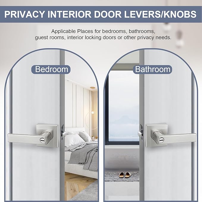 Door Lever, Heavy Duty Interior Door Handles for Bathroom & Bedroom Privacy Door Lock Handle Keyless Door Knobs in Satin Nickel for Right & Left Sided Doors, 2 Pack