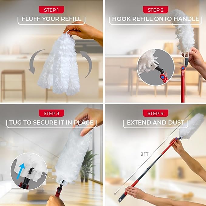 O-Cedar Flex & Catch Heavy Duty Dusting Kit with 15 Disposable Duster Refills | New & Improved Model | Extendable 3 Ft Handle with Stay-On Duster Hook | Traps 3X More Dust Than Feather Dusters