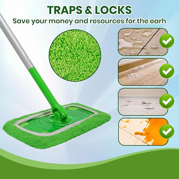 12 Pack Reusable Microfiber Mop Pads - Compatible with Swiffer Sweeper Mop, Washable Dry & Wet Sweeping Cloths Refills for Hardwood Laminate Tile Floor Cleaning