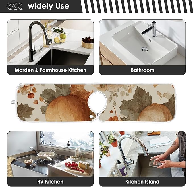 Sink Faucet Absorbing Mat Kitchen Sink Splash Guard Splash Faucet Drip Catcher for Bar RV Bathroom 14.9x5.5in Orange Thanksgiving Vintage Pumpkin