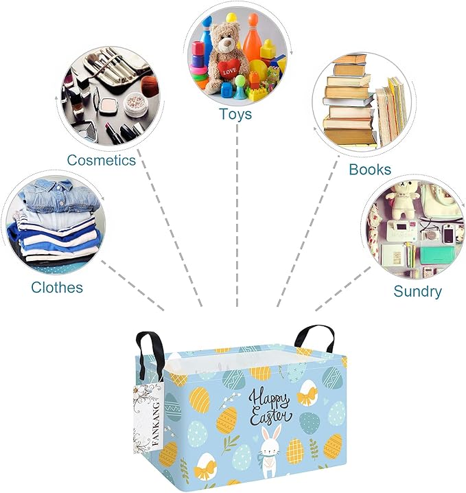 FANKANG Storage Bins,Nursery Hamper Canvas Laundry Basket Foldable with Waterproof PE Coating Storage Baskets for Boys and Girls, Office, Bedroom, Clothes,Toys(Rec-Easter eggs ）