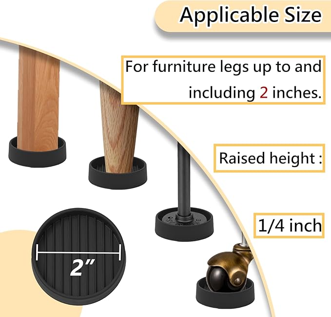 2x2 Round Rubber Furniture Caster Cups, Anti-Sliding Furniture Pads Bed Stopper Floor Protectors with Grip - Protect Any Flooring