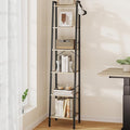 Ladder Shelf, Bookshelf Bookcase, Freestanding Corner Storage Shelve with 2 Hooks for Home Office, Living Room, Kitchen, Bedroom, Industrial, 11.8" D x 13.4" W x 72.8" H, Greige BC13305B