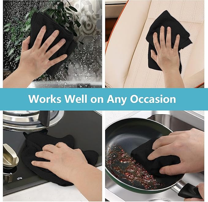 HOMEXCEL Black Microfiber Cleaning Cloth, 100 Pack Cleaning Towels for Kitchen, Lint Free, Scratch-Free, Highly Absorbent, and Reusable Cleaning Rags for House, Window, Cars, 11.5 X11.5 inch