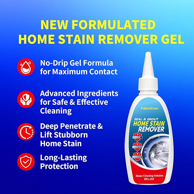 Home Stain Remover Gel – Stubborn Stain Cleaner No Harsh Scrubbing Required (Front Loader Washing Machine Seal Washing Machine Seals, Sinks & Tiles | No-Slip Formula | 8H Penetration)