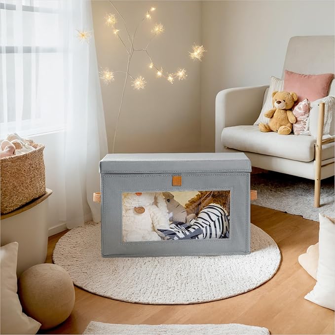 Small Fabric Storage bins - Collapsible Storage Bins with Open Window, 6 Pack Closet Baskets for Shelves, Stackable Decorative Boxes for Home, Dorm, Grey, 13.7"x 9.8" x 9.8"