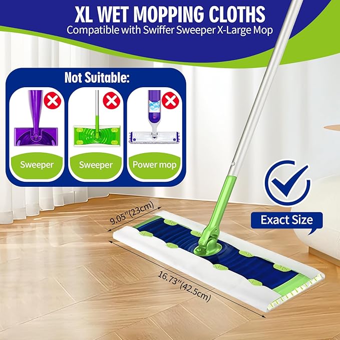 40 Count XL Heavy Duty Wet Mopping Cloths Refill Compatible with Swiffer Sweeper XL Mop, Disposable Wet Pads Refill X-Large Size for Multi-Surface Floor Cleaning, Unscented