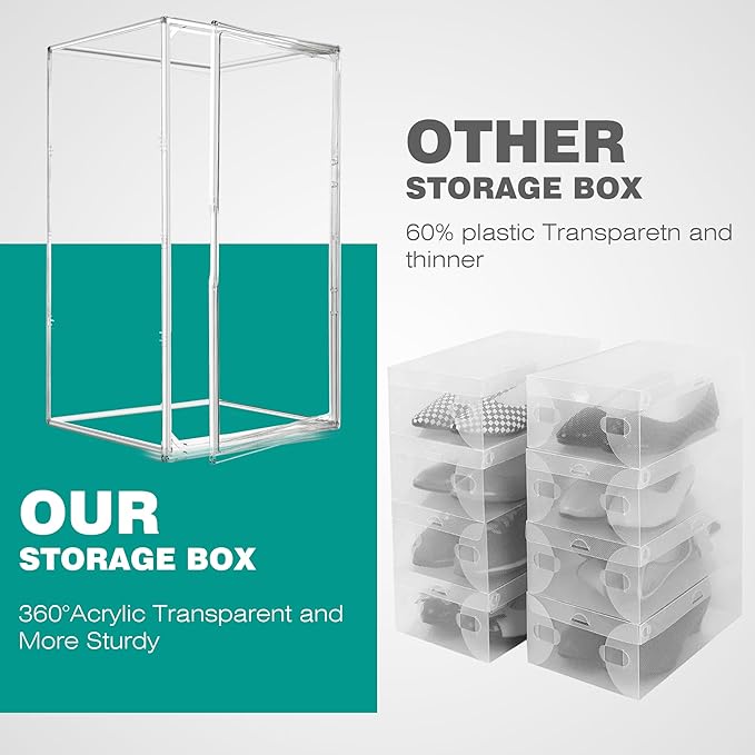 26 Inch Extra Tall Acrylic Display Case XXXXX-Large Tall Boots Shoe Box 13.8”x 12.2”x 23.6" Clear Collectible Display Cabinet with Magnetic Door,Stackable Long Boot, Multiple Pair of Shoes Storage Box