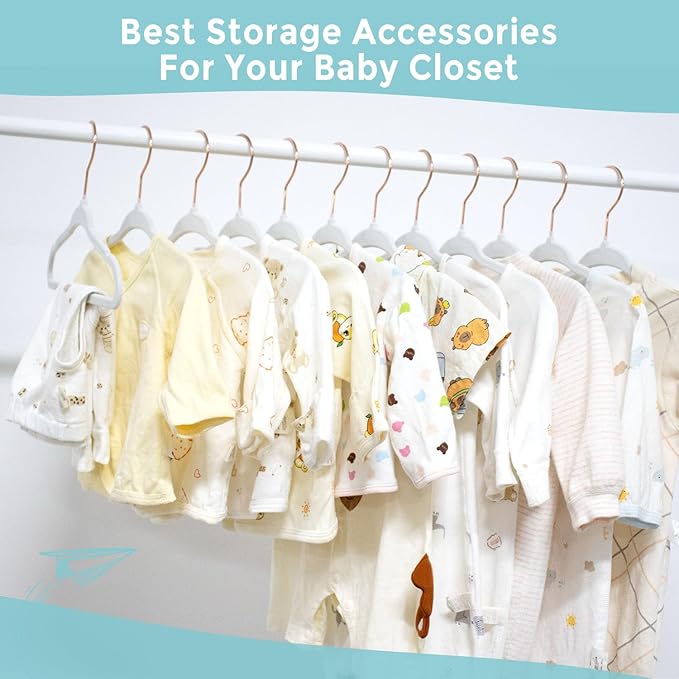 Baby Hangers Velvet - 11 Inch Baby Felt Hangers Non Slip for Toddler - Kids Hanger for Infant Clothes - 30 Pack with 10 Hanger Finger Clips, White