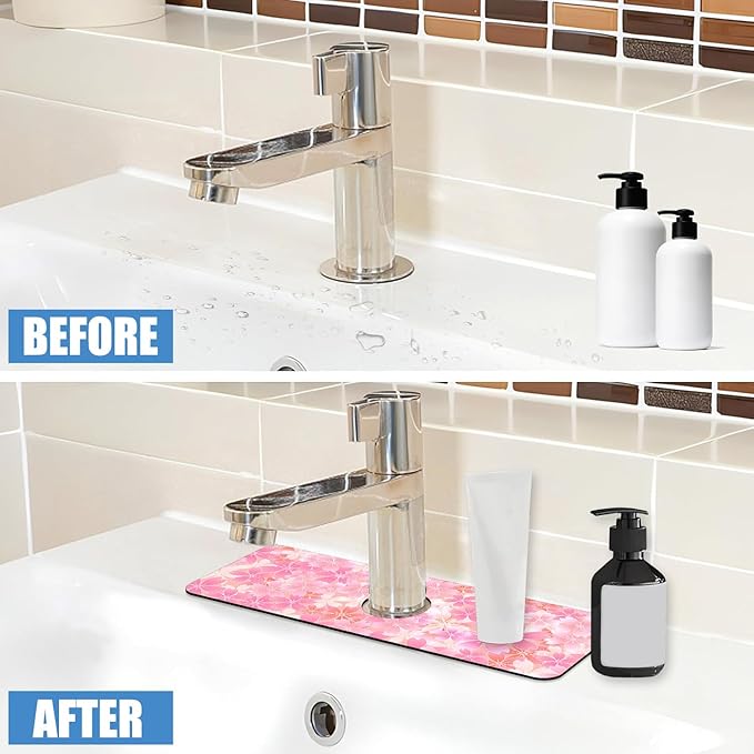 Sink Faucet Absorbing Mat Cherry Spring Flower Sink Splash Guard Drying Mat for Kitchen Bathroom Faucet Sinkmat 15.5"X5.5"