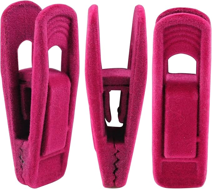 Litoexpe 20 Pcs Hot Pink Velvet Hangers Clips, Pants Hangers Velvet Clips, Strong Finger Flocked Clips for Thin Felt Hangers