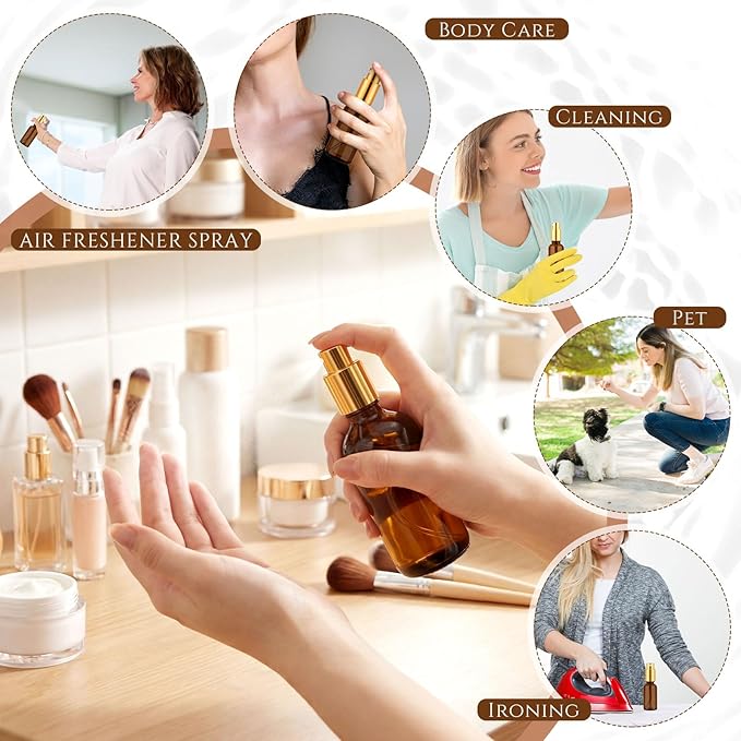 Roshtia 30 Pcs 1 Oz/ 30 ml Amber Glass Spray Bottle Refillable Perfume Atomizer Clear Decorative Empty Bottles with Fine Mist Sprayer Pump for Face Body Travel