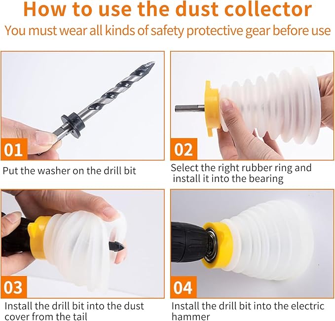 Drill Dust Cover Collector Retractable Silicone Drill Dust Bowl for Ceiling Drywall Overhead Drilling Dust Catcher Bowl Recessed light Installation Universal Fit for Hammer Drills and Impact Drills