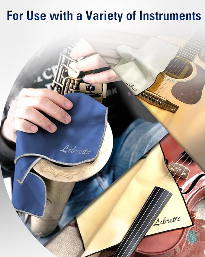 Libretto Microfiber Polish Cloth, 3 Useful Sizes in 1 Pack, Violin and Cello Cleaning & Polishing Products, Blue, Lint-Free, Super Soft, Gift, for Piano, Guitar, Ukulele, Trumpet, Saxophone, Laptop