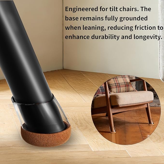 Ezprotekt 16 Pcs Chair Leg Floor Protectors, Silicone Covers Felt Furniture Pads for Hardwood Floors, Chair Leg Caps for Tilted Legs(15°-25°), Anti-Scratch and Reduce Noise Round Clear M Fit (0.8"-1")