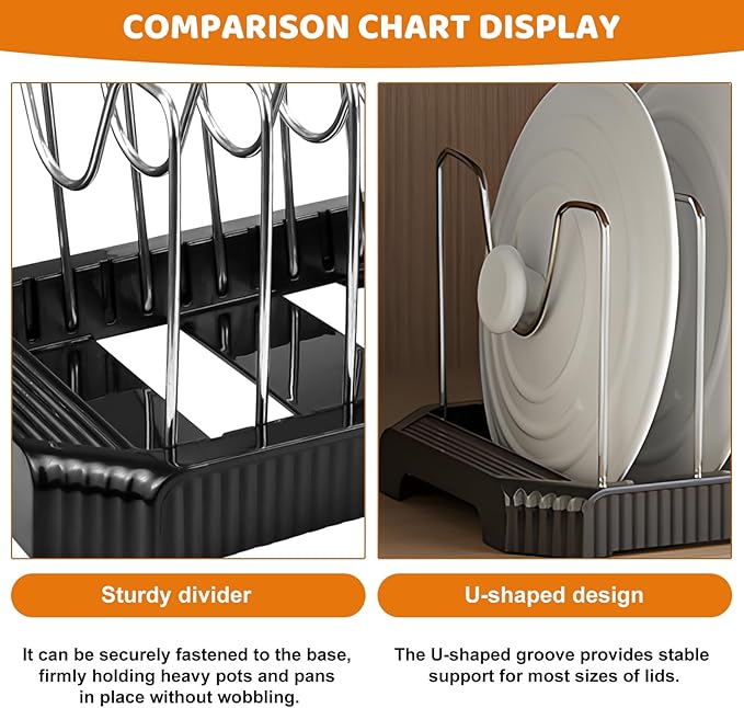 Pots and Pans Organizer Under Cabinet, 7-Slot Expandable Pot Rack Organizer with Cup Brush, Kitchen Pots and Pans Organizer for Cookware, Lids, Bakeware, Cutting Boards Tool-Free Installation (Black)