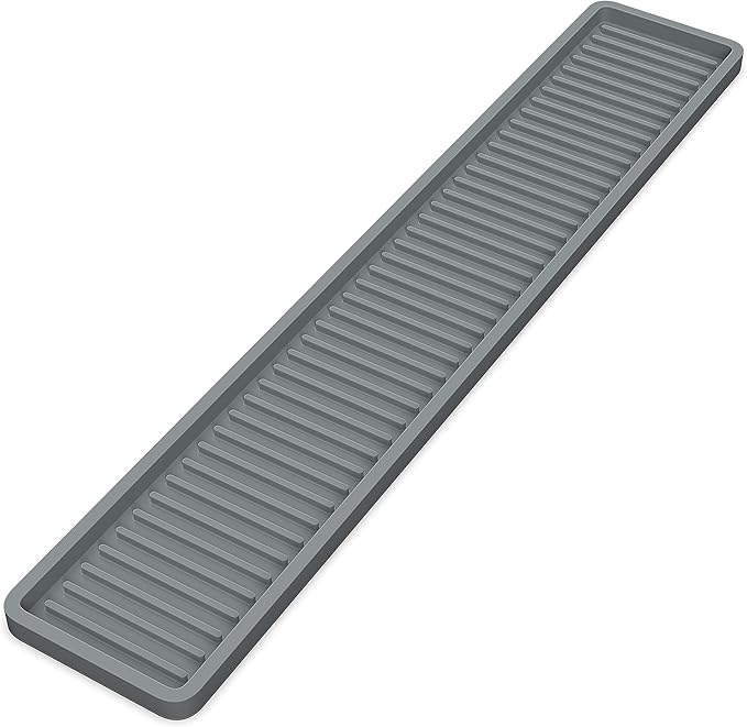 ZAPPOWARE Kitchen Sink Narrow Silicone Holder Tray 17.7"x3.1", Vanity & Bathroom Organizer, Gray