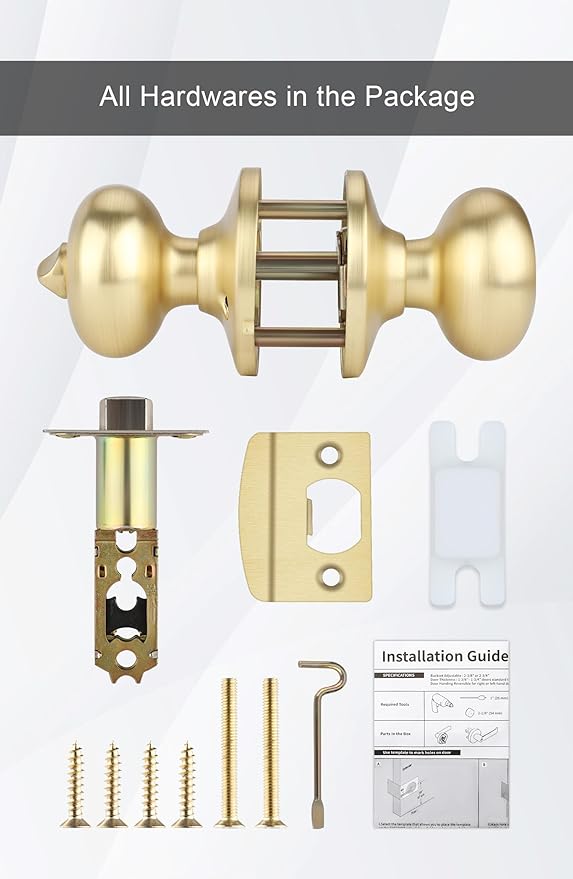 Goldenwarm Gold Interior Door Knobs, Bedroom Door Knob, Door Knobs Interior Bulk, Brushed Gold Privacy Door Knob for Bedroom or Bathroom(4 Pack)