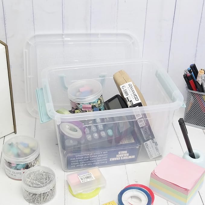 8 Quart Plastic Small Storage Box with Handel, Clear Storage Bin with Lid, 6 Pack