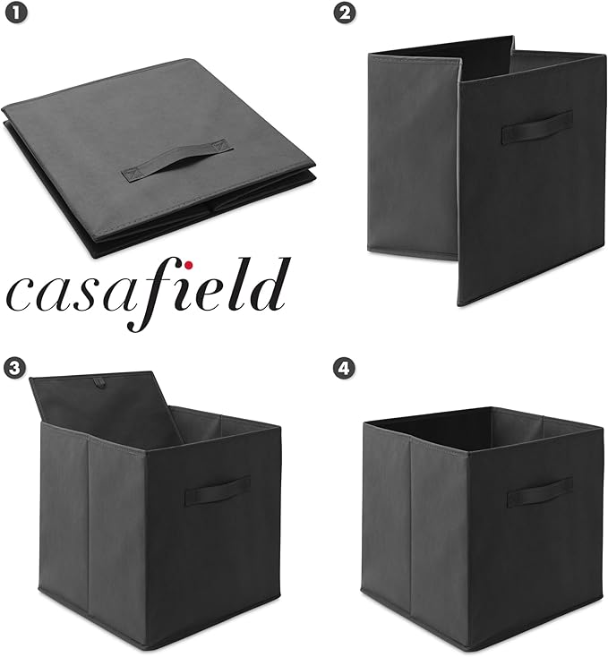 Casafield Set of 6 Collapsible Fabric Cube Storage Bins, Black - 13" Foldable Cloth Baskets for Shelves, Cubby Organizers & More