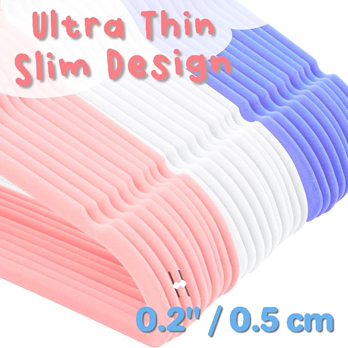 Pack of 30 Kids Velvet Hangers, Non-Slip Space-Saving with Cascading Mini Hooks, Multi-Color (Pink, Lavender, White) Baby and Toddler Clothes Organization