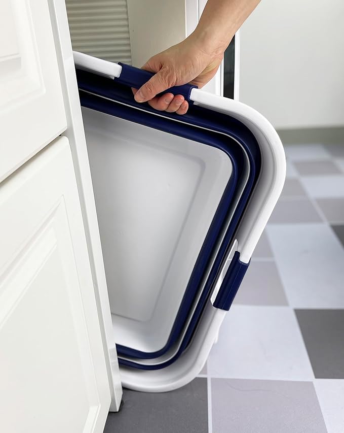 SAMMART 42 (11 Gallons) Collapsible Plastic Laundry Basket, Foldable Pop Up Storage Container/Organizer, Space Saving Hamper, Portable Bin for Dorm Room Bathroom (2, White/Starry Blue)