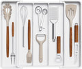 Lifewit Utensil Organizer for Kitchen Drawers, Expandable Cooking Utensil Tray, Adjustable Cutlery Silverware Flatware Holder, Plastic Spatula Tools Storage Divider, 11-18 x 14", White