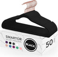 Smartor Velvet Hangers 50 Pack, Black Felt Hangers Non Slip with Rose Gold Hook, Premium Clothes Heavy Duty Velvet Hanger for Adult Coat, Suit, Short, Dress - Black