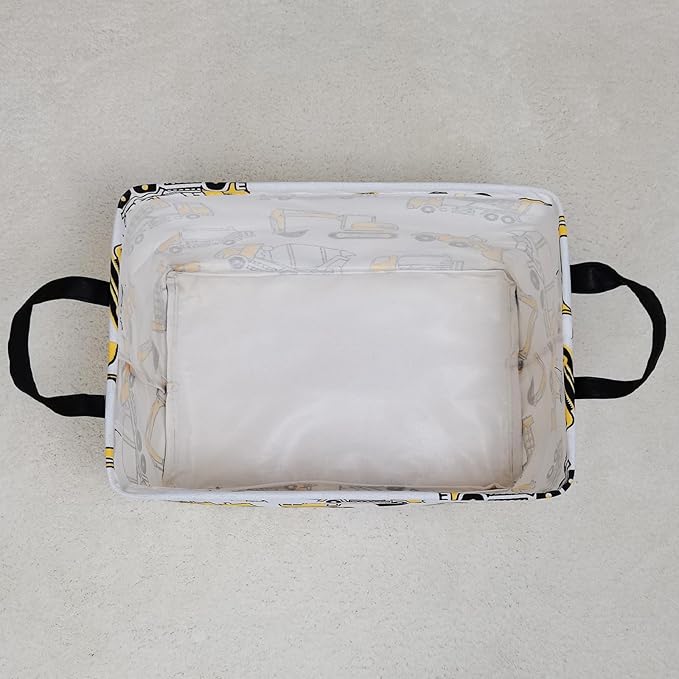 FANKANG Storage Bins, Nursery Hamper Canvas Laundry Basket Foldable with Waterproof PE Coating Large Storage Baskets for Kids Boys and Girls, Office, Bedroom, Clothes,Toys(Rec-excavator）