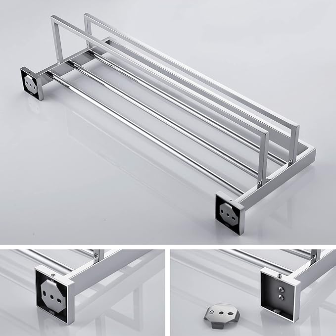 KOKOSIRI 24'' Bathroom Towel Shelf Chrome Towel Rack with Two Bath Towel Bars SUS304 Stainless Steel Wall Mounted, Polished Finish, B6003CH