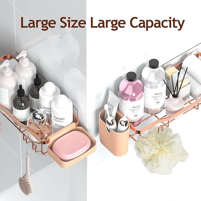 Shower Caddy Adhesive Shower Organizer 8-Pack, Rustproof Stainless Steel Bathroom Shelves, Large Capacity No-Drill Rack Storage Accessories with Soap Dish Toothbrush Holder Hooks