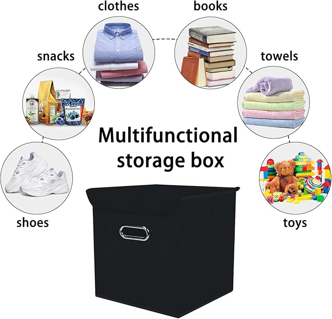 Closet Organizers Fabric Storage Bins With Lids Collapsible Cube Storage Organizer Basket With Handles,Storage Boxes for Clothes Storage,Office,Toys,3 Pack,（Black