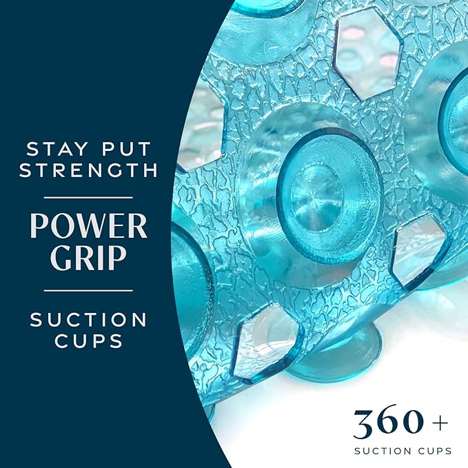 SlipX Solutions Power Grip 39x16 Bathtub & Shower Mat | Premium Non-Slip Bath Safety | Clear Aqua