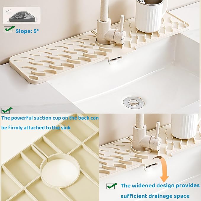 Silicone Faucet Splash-Proof pad, Multifunctional Water-Saving Splash-Proof Cushion, Universal Faucet Cover, Suitable for Kitchen and Bathroom Sink Faucet (White, 24 * 5.5)