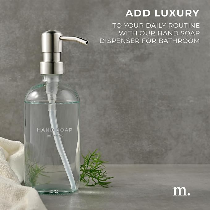 MaisoNovo Soap Dispenser 1-Piece Set | 16.9oz Clear Bottles with Silver Stainless Steel Pump Core