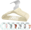 VIS'V Baby Hangers, 11 Inch Velvet Kids Hangers with 6 Pcs Clothes Size Dividers, Infant Toddler Nursery Closet Organization, Non Slip, Beige, 50 Pcs