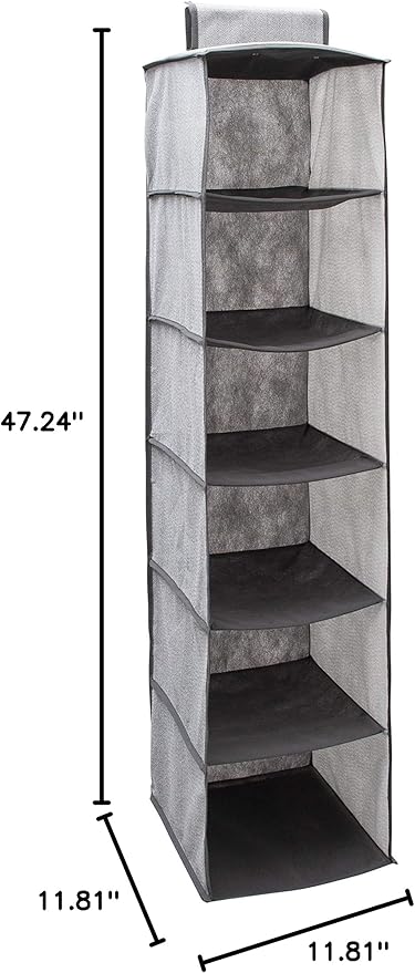 Simplify 6 Shelf Hanging Closet Organizer, Space Saver, Sweater & Clothing Shelves, Breathable Material Keeps Away Dust & Odors, Grey (26606-GREY)