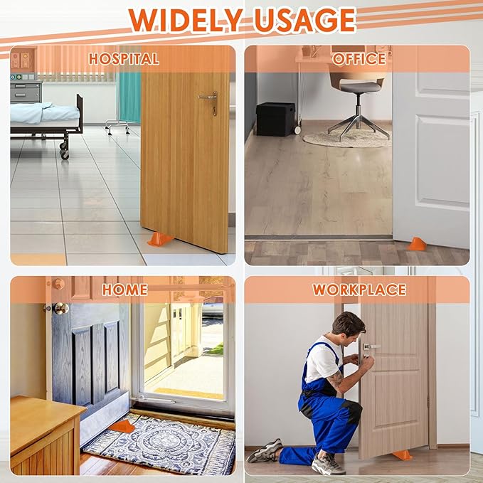 Frienda 8 Pcs Jumbo Door Stoppers Heavy Duty Door Stopper Tall up to 2inch Tall Wedge TPR Large Wedge Stackable Big Rubber Doorstop for Hotel Carpet Hardwood Concrete and Tile (Orange)
