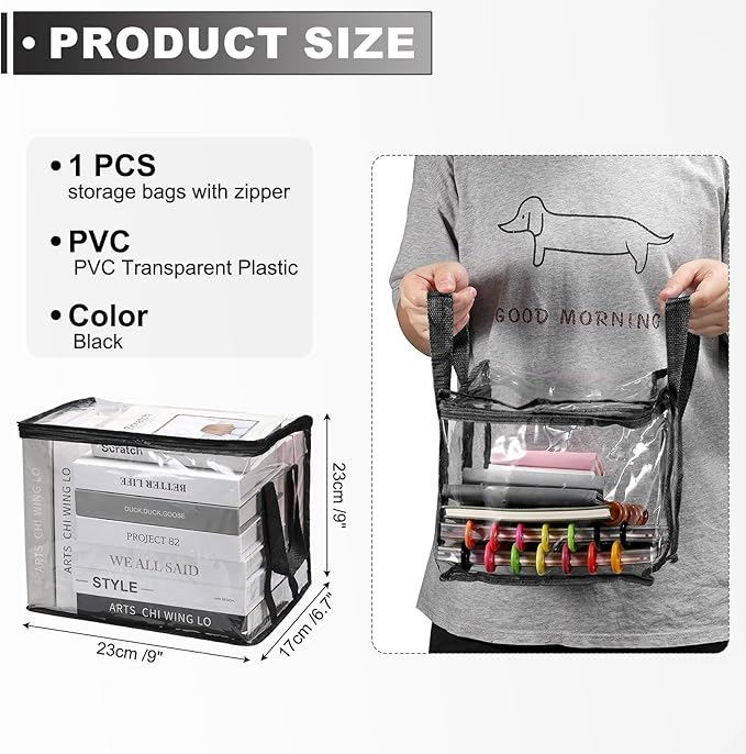 PATIKIL 23.6x9.4x11.8in Clear Storage Bags, Plastic Storage Bags Clear Small Zippered Organizers Foldable Closet Bed Sheet Organizer Cube with Zipper Handles for Book Clothes Yarn,S, Black