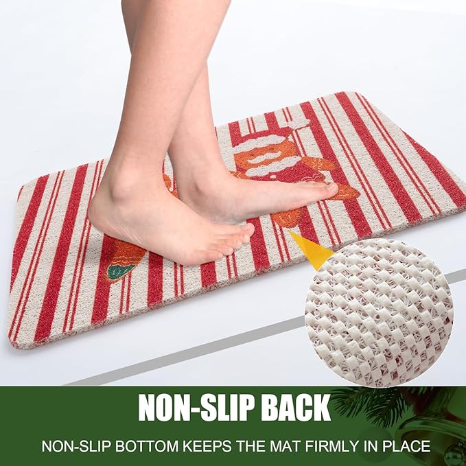 Hargiis Christmas Non-Slip Bathtub Mat, Anti Slip Shower Mat, Fast Drying Bathtub Mats, Foot Scrubber Mat for Tub, Floor, Bathroom, Kitchen, Home, Hotel (Gingerbread Santa, 40"x16")