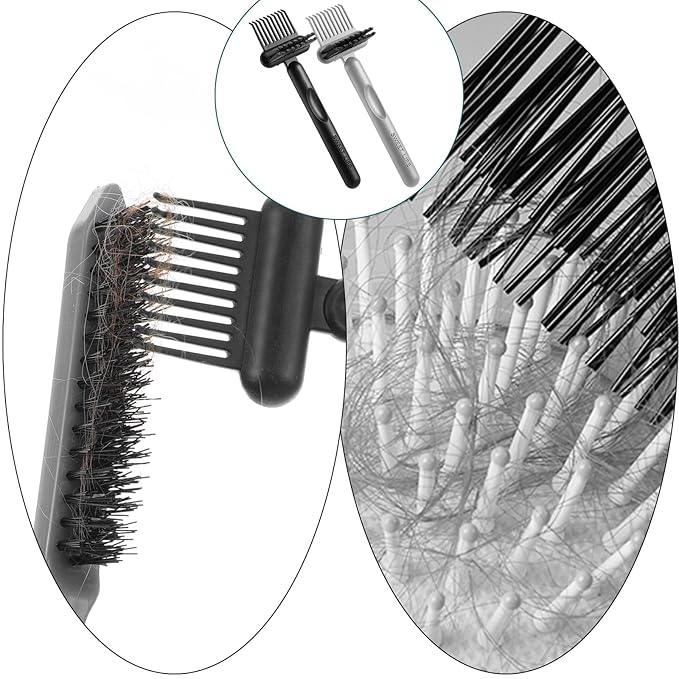 2Pcs 2-in-1 Hair Brush Cleaner & Remover Tool Brush Cleaning Tool Comb Cleaner Effective Hairbrush Cleaner Hair Brush Remover Rake for Man Woman Home Travel Salon Removing Hair Dust (Black; Gray)