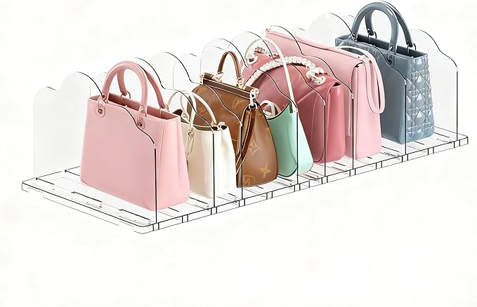 ANTOWIN 2 Pack Purse Organizers for Closet, Clear Adjustable Shelf Divider, Handbag Separators Storage Organizer, Shelf Divider in Bedroom, Office, Easy to Install and Clean