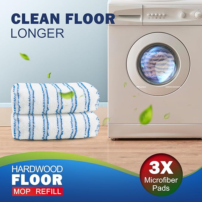 Matthew Microfiber Mop Refills Compatible with Hardwood Floor 'N More, Mop Head Replacement Reusable for Large Surface Compatible with ShMop and All 15 * 8” Flat Mops – 6Pcs Microfiber Mop Pads