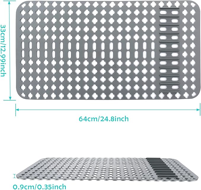 Kitchen Mat, Protectors for Sink 25"x13" Non-Slip Folding Grates for Bottom of Farmhouse Stainless Steel Porcelain Sink, DIY Silicone Can Be Cut to Any Size Grey-1 PCS