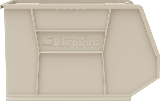 Akro-Mils 30270 AkroBins Plastic Storage Bins, Space-Saving Stackable Bins for Garage, Pantry, Craft Organization, 18-Inch x 16-Inch x 11-Inch, Stone, 3-Pack