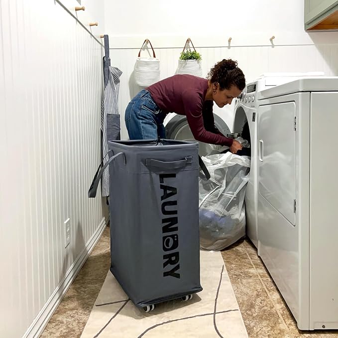 CHICVITA Rolling Laundry Basket with Wheels,75L Large Collapsible Laundry Hamper with Removable Wash Bag Space for Corner Dorms, Grey